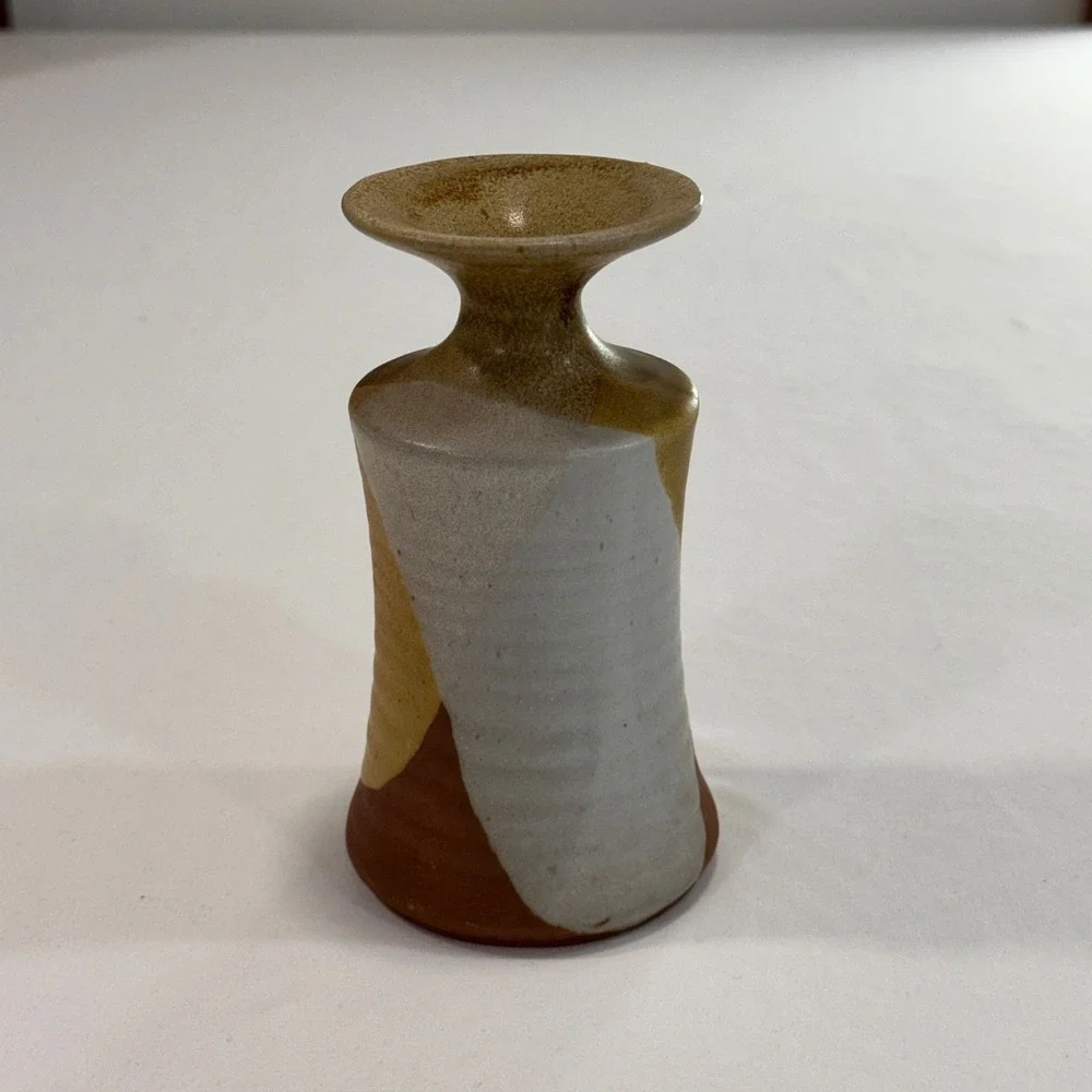 Studio Pottery‎ Stoneware Bud Vase 6.25in Earth Tones Ribbed | Boho MCM